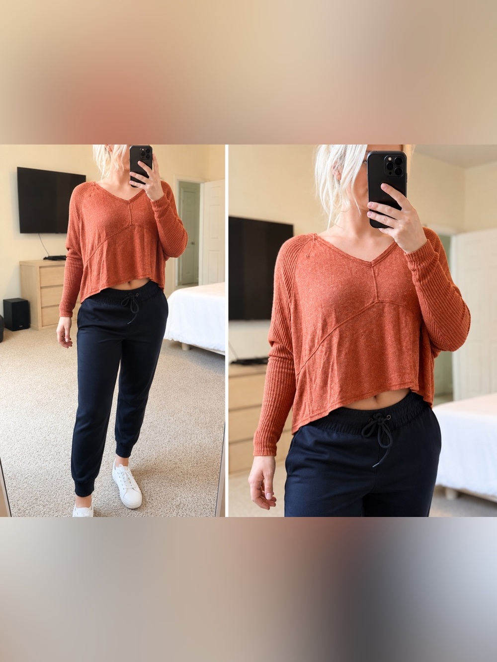 Urban Outfitters Rust Orange V-Neck Long Sleeve Top